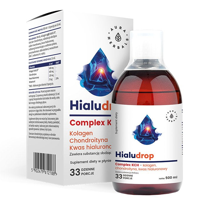 AURA HERBALS Hialudrop kompleksas KCH - kolagenas, chondroitinas, hialurono rūgštis 500 ml