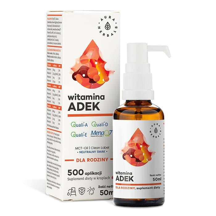 AURA HERBALS Vitaminas A + D3 + E + K2 MK7 ADEK - šeimai 50 ml