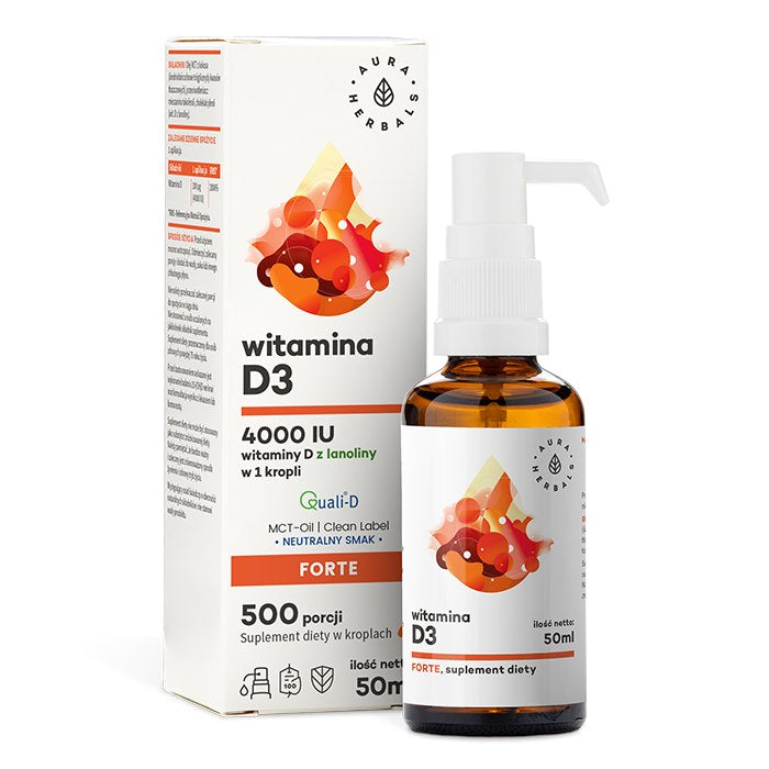 AURA HERBALS vitaminas D3 4000 TV MCT aliejuje 50 ml