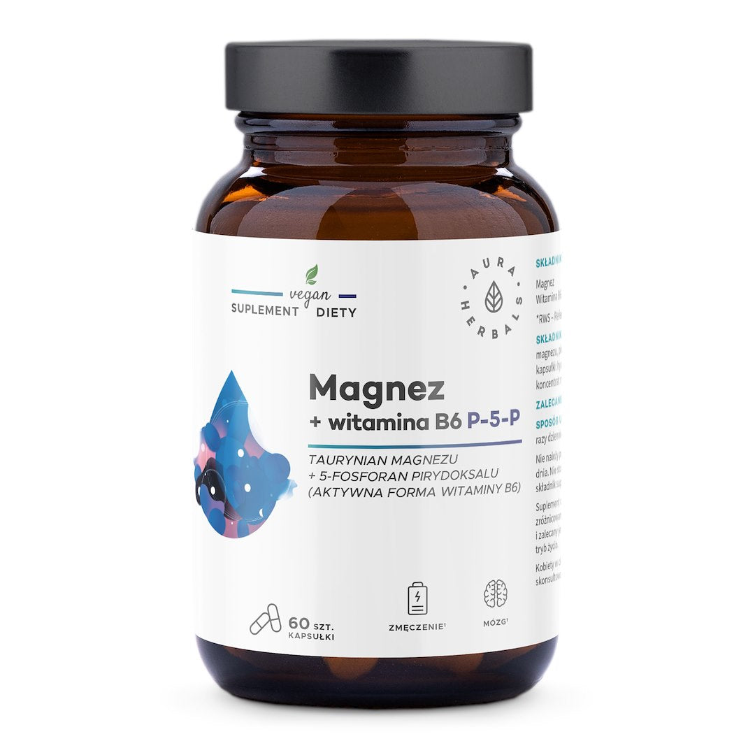 AURA HERBALS Magnis + vitaminas B6 60 kapsulių
