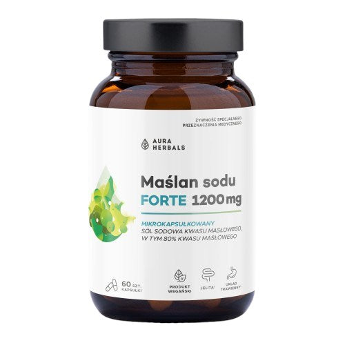 AURA HERBALS natrio butiratas FORTE 1200 mg mikrokapsulėse 60 kapsulių