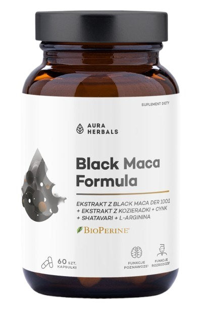 AURA HERBALS juodosios maca formulė 60 kapsulių