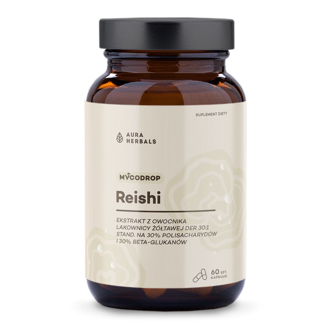 AURA HERBALS Mycodrop, Reishi 30:1, 30 % beta gliukanų 60 kapsulių