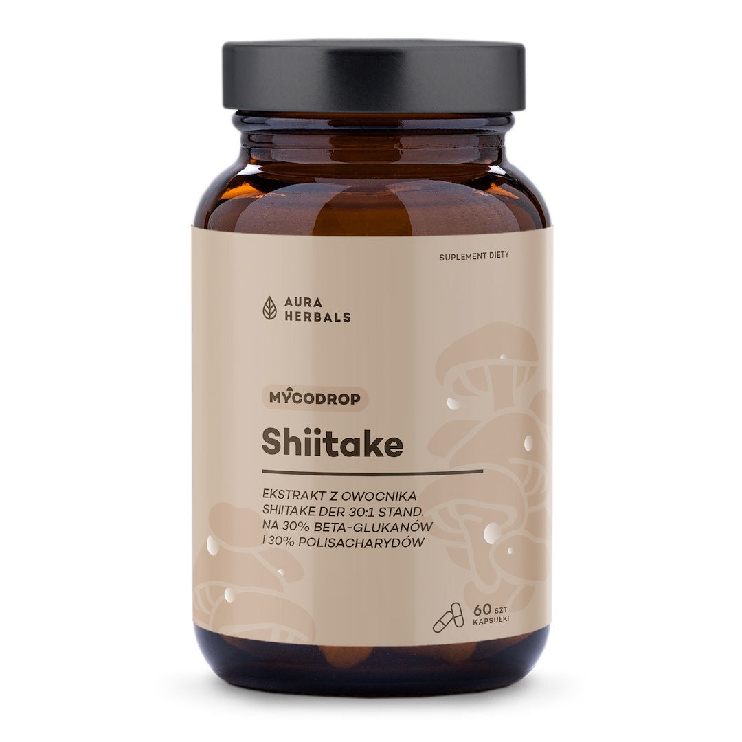 AURA HERBALS Mycodrop, šitakės 30:1, 30 % beta gliukanų 60 kapsulių