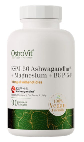 Ostrovit KSM-66 Ašvaganda + Magnis + B6 P-5-P VEGE 90 kapsulių