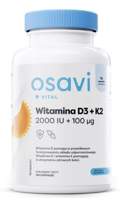 Osavi vitaminas D3 + K2, 2000 TV + 100 mcg 120 kapsulių