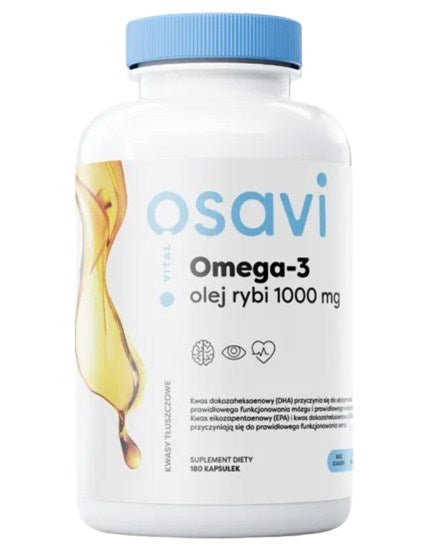 Osavi Omega-3 žuvų taukai, molekuliniu būdu distiliuoti, 1000 mg citrinų skonio 180 kapsulių