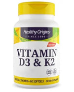 HEALTHY ORIGINS Vitaminas D3 ir K2 - Vitaminas D3 + K2 60 kapsulių