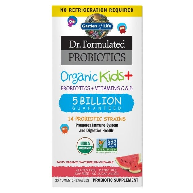 Garden of Life ekologiškos tabletės vaikams + probiotikai + vitaminai C ir D - arbūzo skonio 30 tablečių