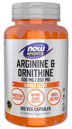 NOW FOODS Argininas 500 mg + Ornitinas 250 mg 100 kapsulių