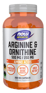 NOW FOODS Argininas 500 mg + Ornitinas 250 mg 250 kaps.