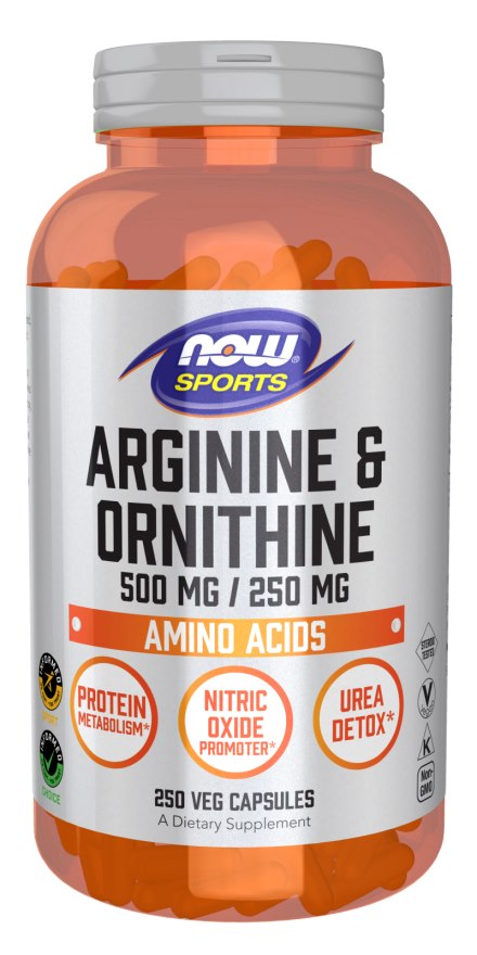 NOW FOODS Argininas 500 mg + Ornitinas 250 mg 250 kaps.