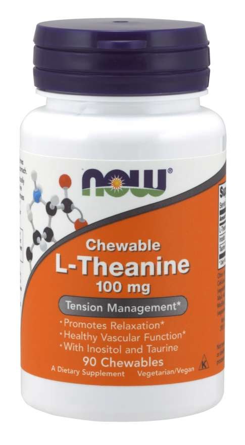 NOW FOODS kramtomosios L-teanino 100 mg tabletės - L-teanino 100 mg 90 tablečių