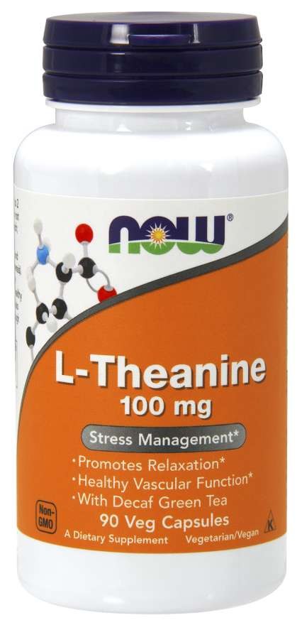 NOW FOODS L-teaninas 100 mg su žaliąja arbata be kofeino – L-teaninas ir žalioji arbata 90 kapsulių