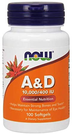 Now Foods vitaminas A + vitaminas D 100 kapsulių