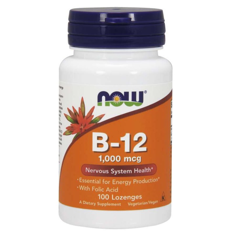 Now Foods“ vitamino B12 1000 mcg ir folio rūgšties 100 mcg pastilės 100 tablečių