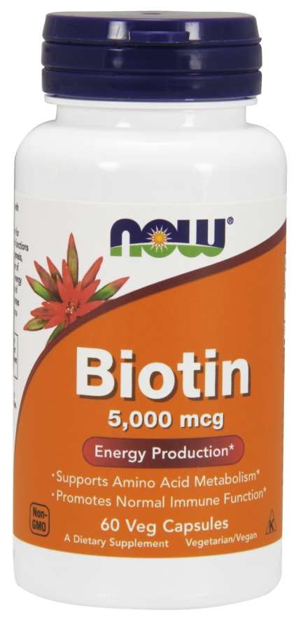 NOW FOODS Biotinas - Biotinas 5000 mcg 60 kapsulių