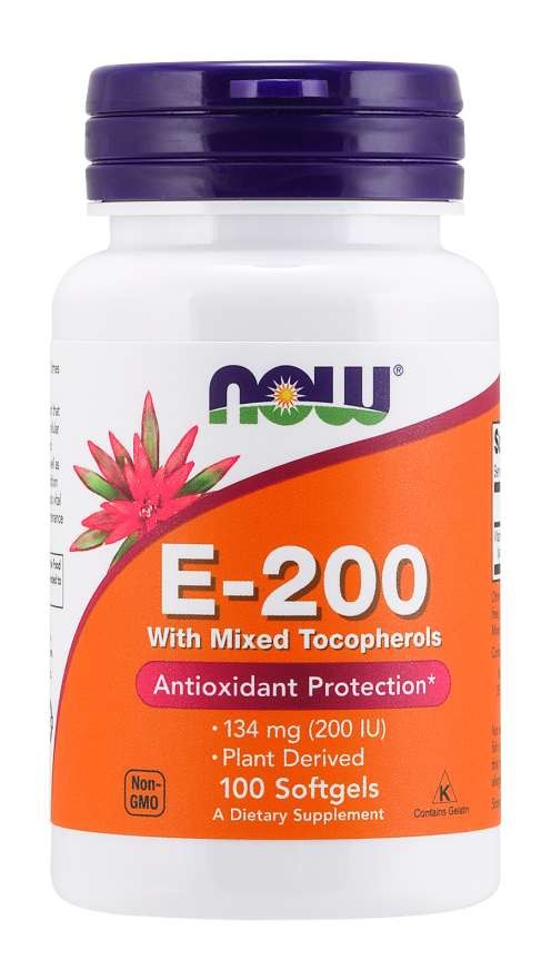 Now Foods vitaminas E 200 su mišriais tokoferoliais 100 kapsulių