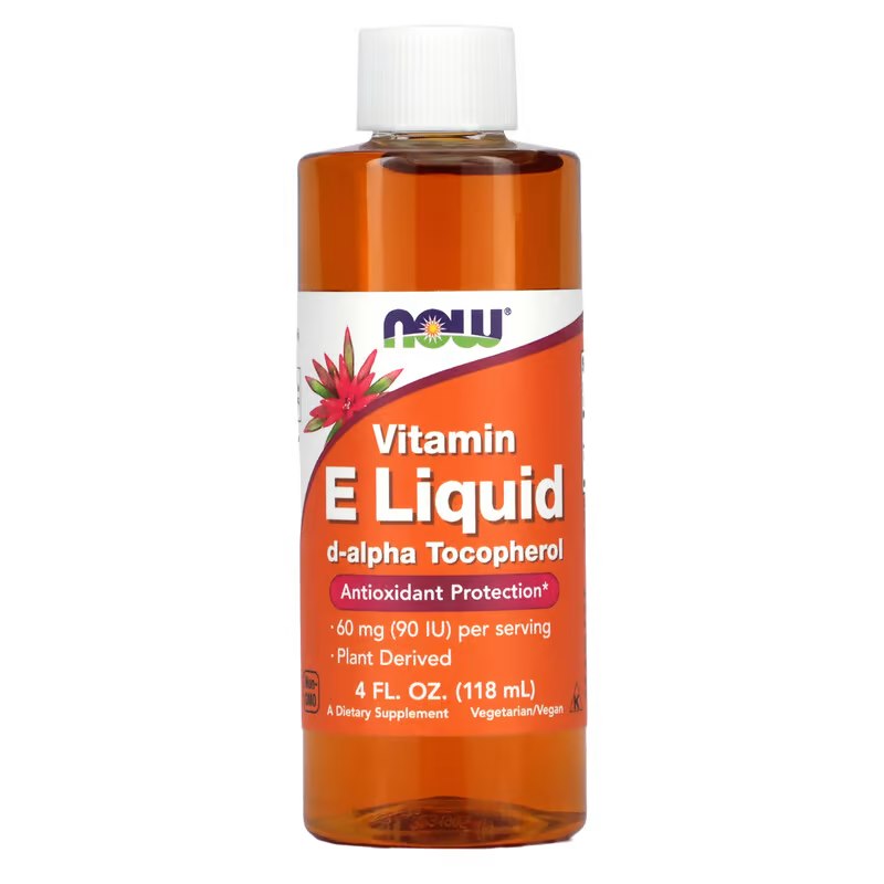 Now Foods skystas vitaminas E su d-alfa tokoferoliu – vitamino E lašai 120 ml