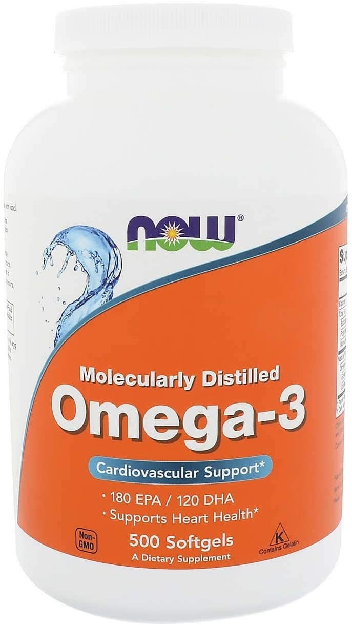 Now Foods“ molekuliniu būdu distiliuotas omega-3 500 kapsulių