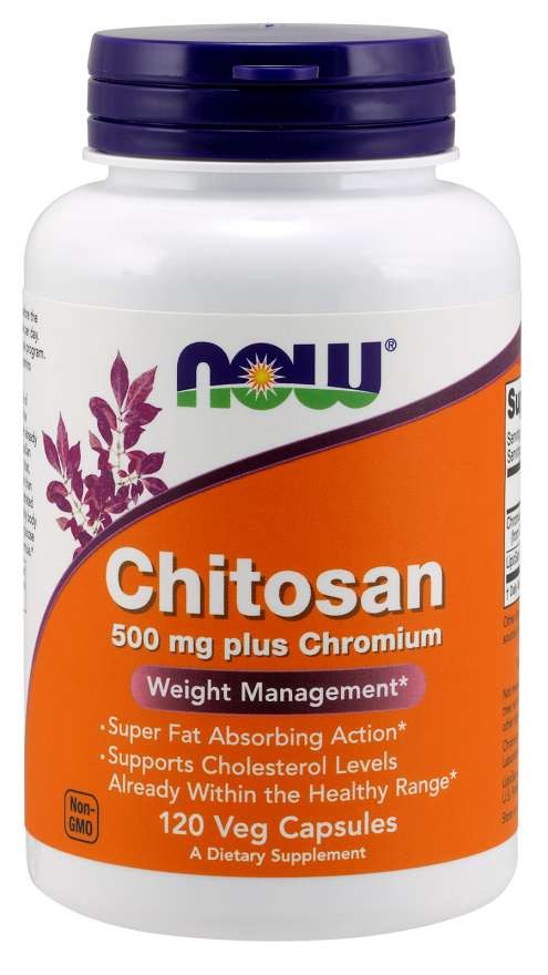 NOW FOODS Chitozanas - Chitozanas 500 mg + Chromas 100 mcg 120 kapsulių