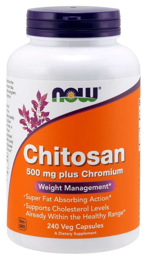 NOW FOODS Chitozanas - Chitozanas 500 mg + Chromas 100 mcg 240 kapsulių