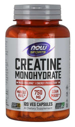NOW FOODS kreatino monohidratas - kreatino monohidratas 750 mg 120 kapsulių