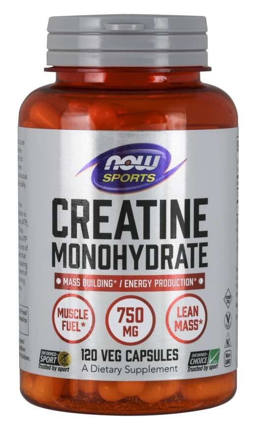 NOW FOODS kreatino monohidratas - kreatino monohidratas 750 mg 120 kapsulių