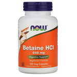 NOW FOODS Betaino HCl 648 mg betaino HCl 120 kapsulių