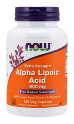 NOW FOODS ALA - alfa lipoinė rūgštis 600 mg + vynuogių ekstraktas + bioperinas 120 kaps.