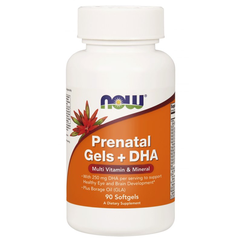 Now Foods Prenataliniai geliai + DHA - Prenataliniai vitaminai ir mineralai + DHA 90 kapsulių