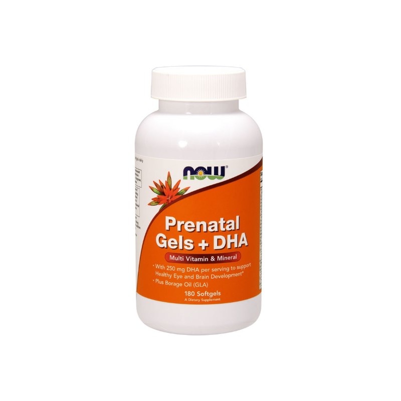 Now Foods Prenataliniai geliai + DHA - Prenataliniai vitaminai ir mineralai + DHA 180 kapsulių
