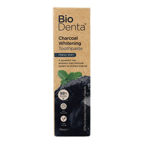 BECONFIDENT BioDenta balinamoji dantų pasta su aktyvuota anglimi, gaivaus mėtų skonio 75 ml