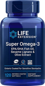 Life Extension Super Omega-3 EPA/DHA su sezamų lignanais ir alyvuogių ekstraktu 120 žarnyne tirpstančių kapsulių
