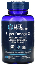 Life Extension Super Omega-3 EPA/DHA su sezamų lignanais ir alyvuogių ekstraktu 60 kapsulių