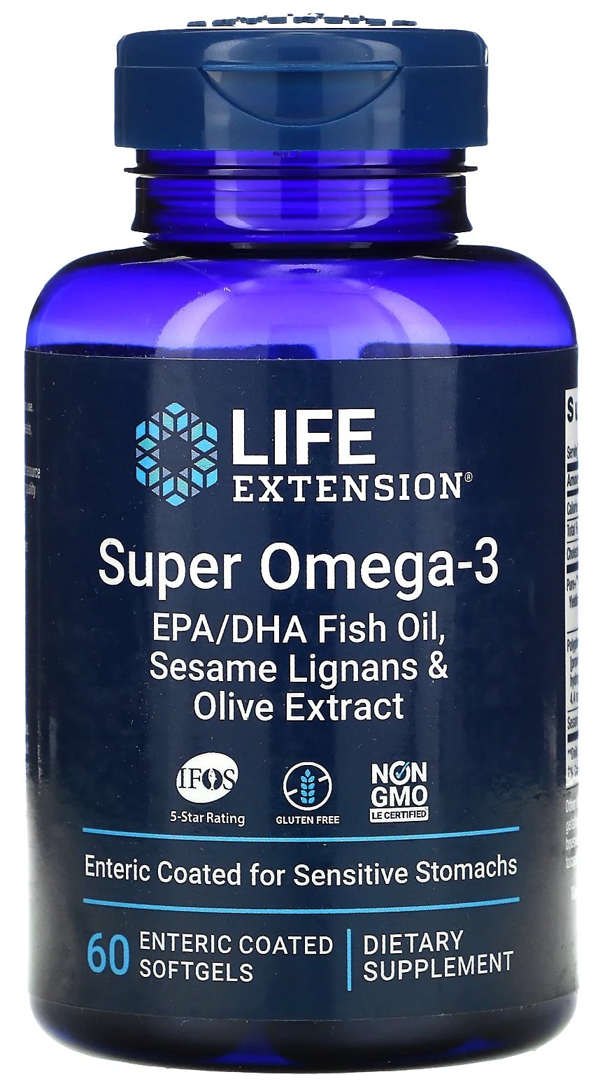 Life Extension Super Omega-3 EPA/DHA su sezamų lignanais ir alyvuogių ekstraktu 60 kapsulių