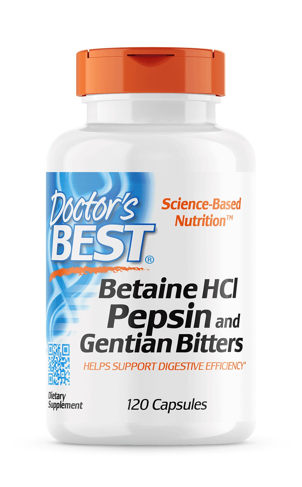 DOCTOR'S BEST betaino hidrochloridas + pepsinas + gencijono šaknis 120 kapsulių