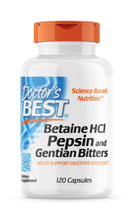 DOCTOR'S BEST betaino hidrochloridas + pepsinas + gencijono šaknis 120 kapsulių