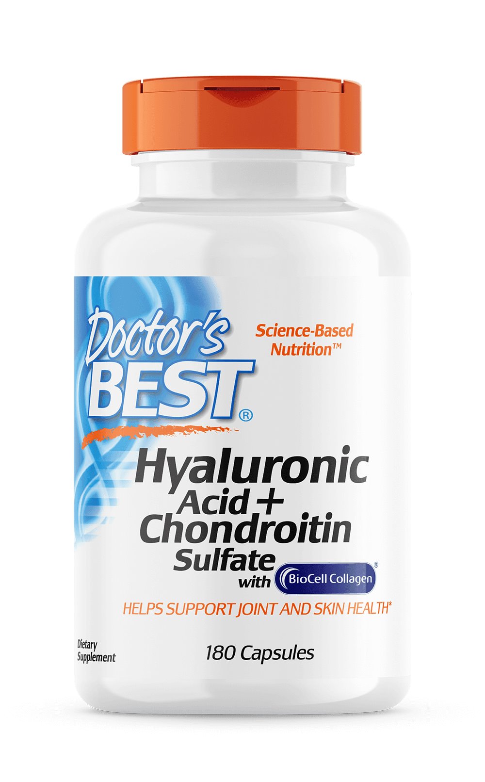 DOCTOR'S BEST hialurono rūgštis + chondroitino sulfatas su BioCell kolagenu 180 kapsulių
