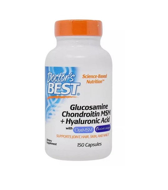 DOCTOR'S BEST gliukozaminas, chondroitinas, MSM ir hialurono rūgštis 150 kapsulių