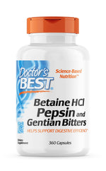 DOCTOR'S BEST betaino hidrochloridas + pepsinas + gencijono šaknis 360 kapsulių