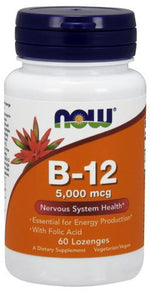 Vitamin B-12 with Folic Acid, 5000mcg - 60 lozenges - NOW Foods