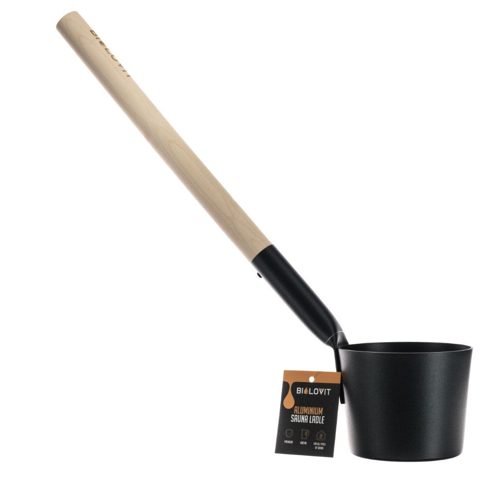 Bilovit - Juodas aliuminio pirties šaukštas su beržo rankena 42cm