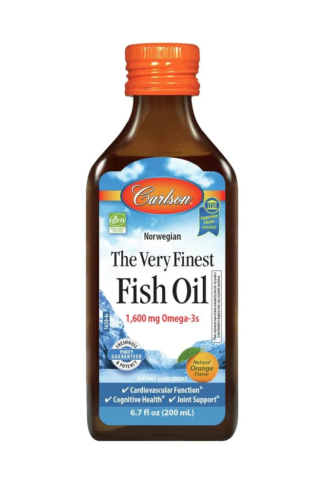 Carlson Labs norvegiški žuvų taukai, 1600 mg Omega-3, oranžiniai - 200 ml