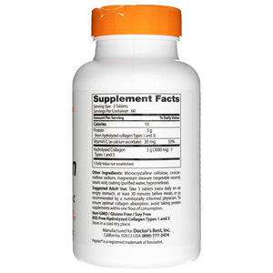 Doctor's Best 1 ir 3 tipų kolagenas su peptanu ir vitaminu C 1000 mg - 180 tablečių