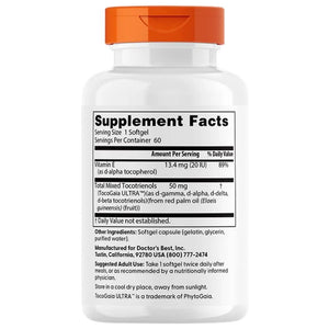 Doctor's Best vitaminas E, tokotrienoliai 50 mg - 60 kapsulių
