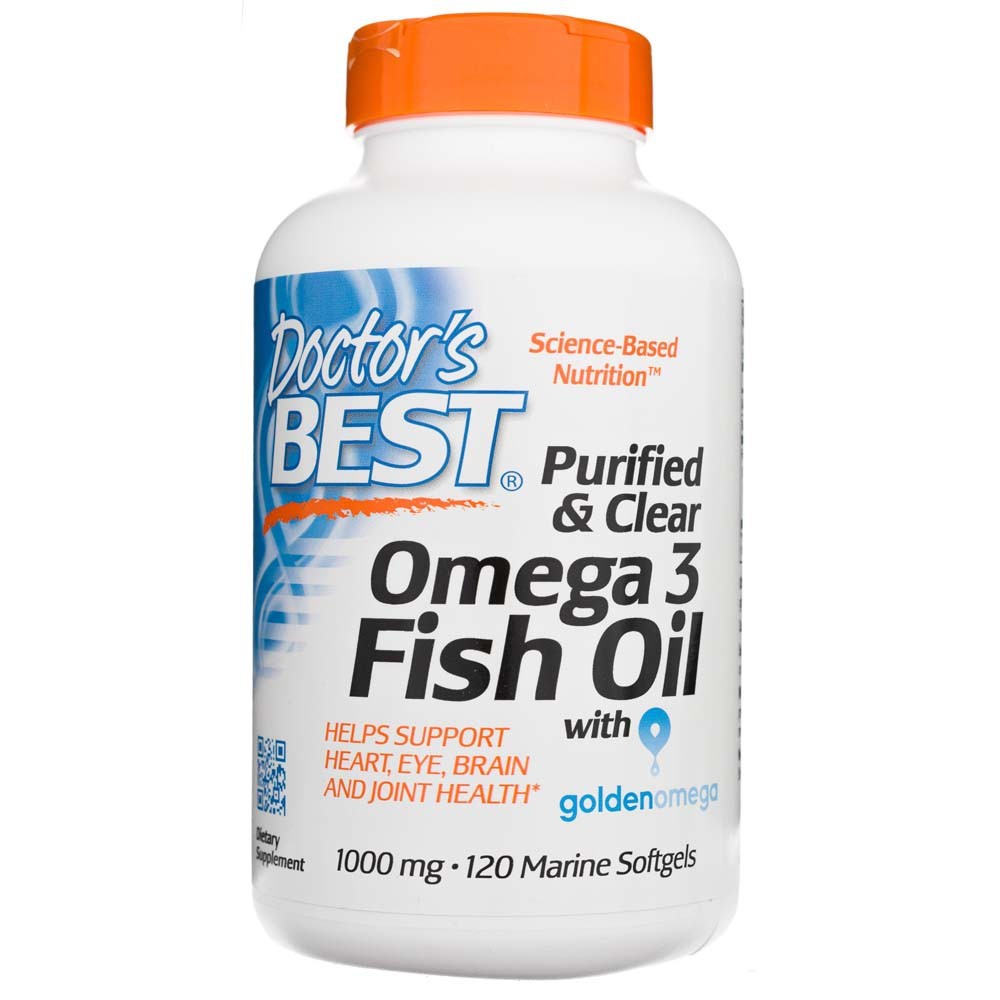 Doctor's Best Purified &amp; Clear Omega 3 Fish Oil su Goldenomega 1000 mg - 120 kapsulių