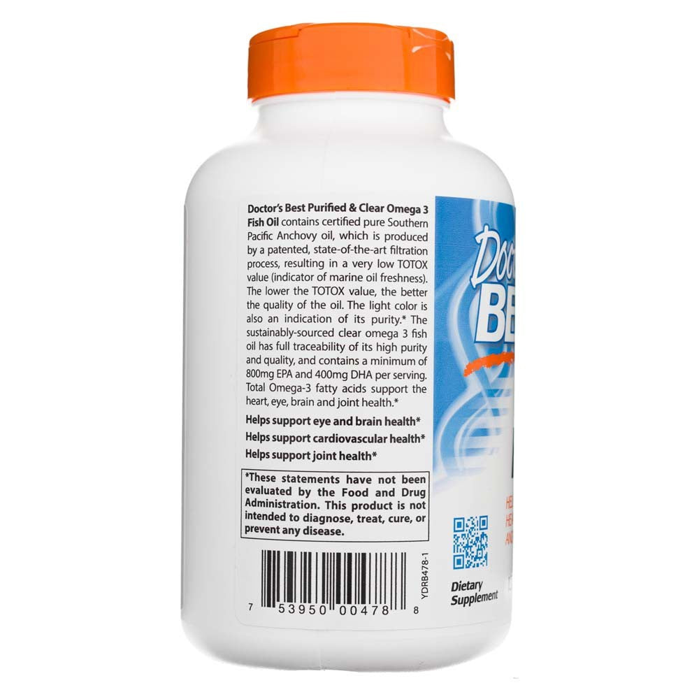 Doctor's Best Purified &amp; Clear Omega 3 Fish Oil su Goldenomega 1000 mg - 120 kapsulių