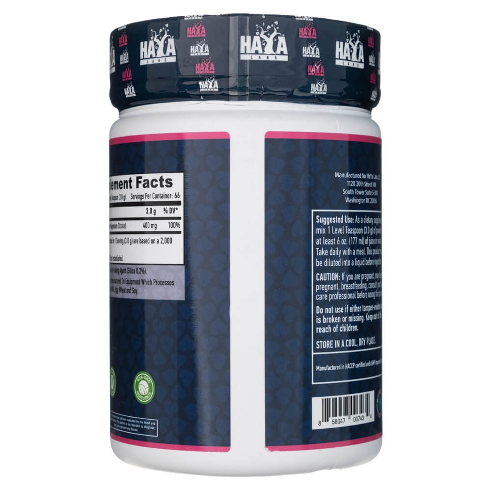 Haya Labs magnio citratas, milteliai 400 mg - 200 g