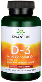 Vitamin D-3 with Coconut Oil, 2000 IU - 60 softgels - Swanson